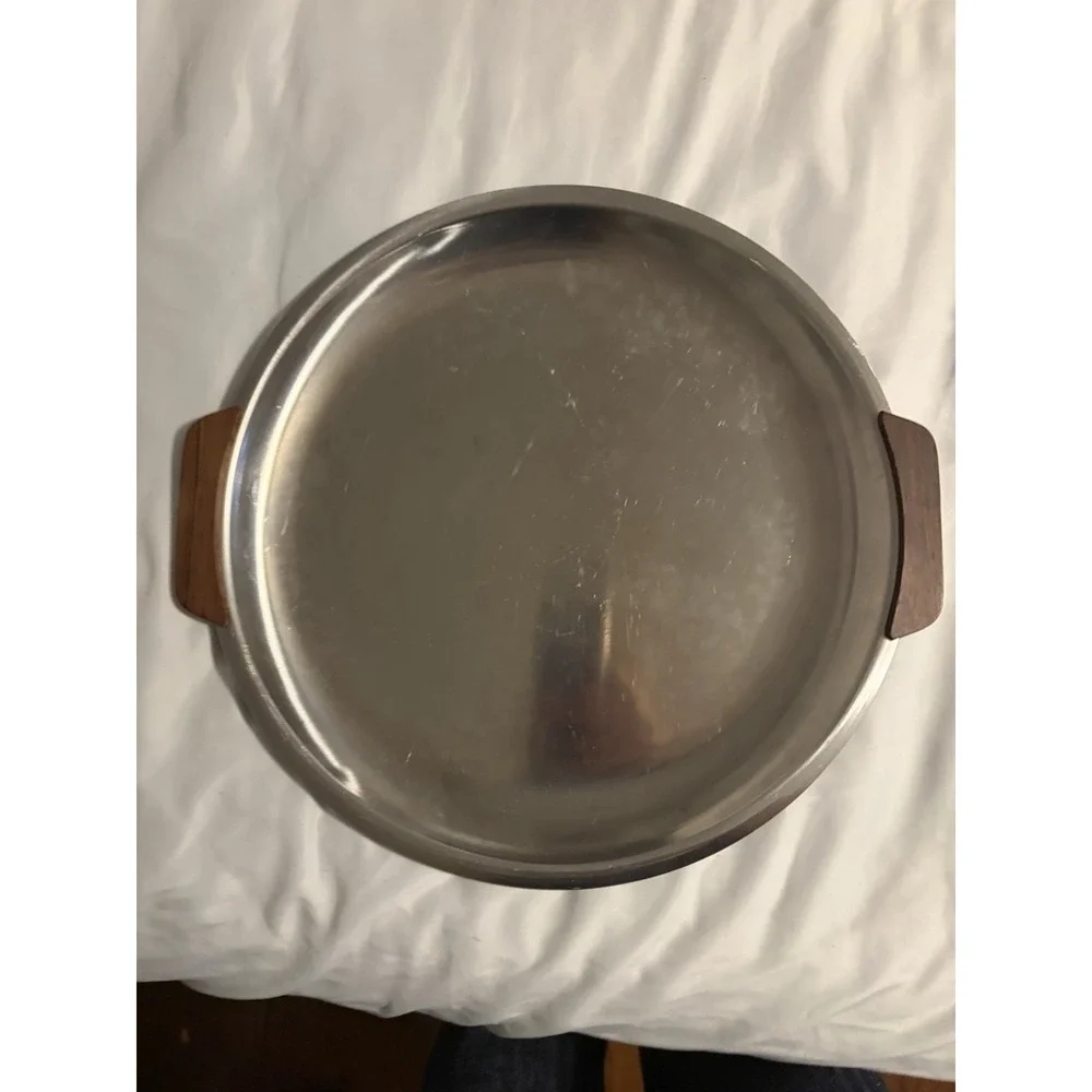 Stelton‎ Denmark Stainless MCM Cocktail Tray Wood Handles 15.25